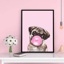 Quadro Decorativo Pug Bubble Gum 24X18Cm - Madeira Branca
