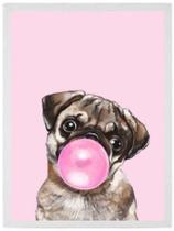 Quadro Decorativo Pug Bubble Gum 33X24 C/Vidro Madeira Preta