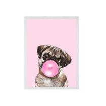 Quadro Decorativo Pug Bubble Gum 33X24Cm - Madeira Branca