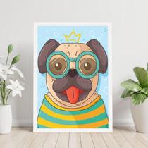 Quadro Decorativo Pug De Óculos 45x34Cm Moldura Preta