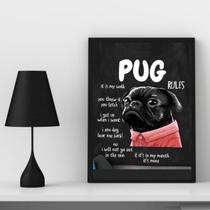 Quadro Decorativo Pug Rules 24x18cm - com vidro