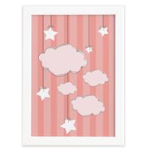 Quadro Decorativo Quarto Bebê Nuvens Ursinha Princesa 33x43 Moldura Branca