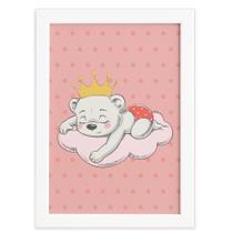 Quadro Decorativo Quarto Bebê Ursinha Princesa Nuvem 22x32cm Moldura Branca