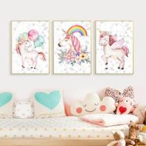 Quadro Decorativo Quarto Menina Unicornio Arco Iris Kit 3 peças Decoração Mosaico Quadro Decorativo Quarto Menina Unicornio Arco Iris Kit 3 peças Decoração Mosaico