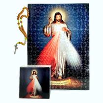 Quadro Decorativo Quebra-Cabeça Jesus Misericordioso de 300 peças + Terço Especial