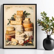 Quadro Decorativo Queijos Variados - Vintage 33x24cm