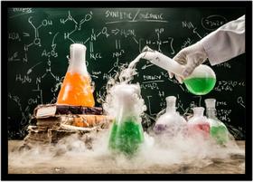 Quadro Decorativo Química Laboratórios Vidrarias Reações Químicas Com Moldura RC009