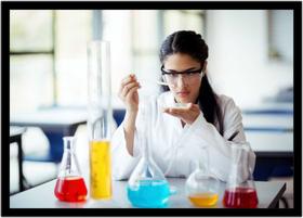 Quadro Decorativo Química Laboratórios Vidrarias Reações Químicas Com Moldura RC019