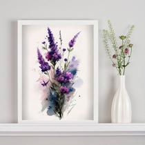 Quadro Decorativo Ramo De Lavanda Aquarela 33x24cm - com vidro