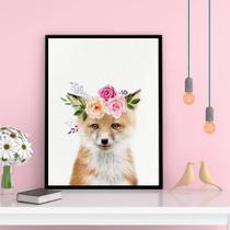 Quadro Decorativo Raposinha Coroa De Flores 45X34Cm