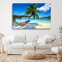 Quadro Decorativo Rede Beira Mar Praia Verão Tecido Canvas