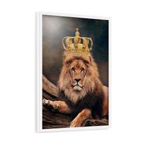 Quadro Decorativo Rei Da Selva Leão Coroa Natureza 60x40cm