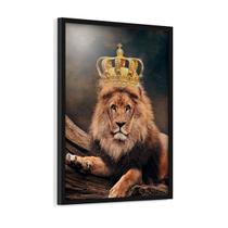 Quadro Decorativo Rei Da Selva Leão Coroa Natureza 60x40cm