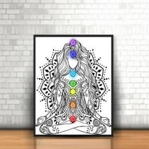 Quadro Decorativo Reiki Chakras 33X24Cm Moldura Branca