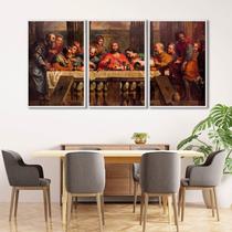 Quadro Decorativo Religioso a Santa Ceia com 3 Telas para Sala Quarto Igreja 60cm X 90cm Sem Vidro