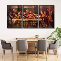 Quadro Decorativo Religioso a Santa Ceia com 3 Telas para Sala Quarto Igreja 60cm X 90cm Sem Vidro