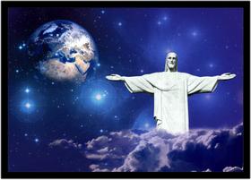 Quadro Decorativo Religioso Cristo Redentor Paisagem Com Moldura RC076