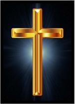 Quadro Decorativo Religioso Cruz Sagrada Dourada Tamanho Grande Fundo Com Brilho Com Moldura RC094