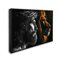 Quadro Decorativo Religioso Jesus e o Leão com 1 Tela cm ou cm de Parede para Sala Quarto Hall 60cm Preto