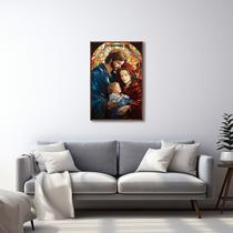 Quadro Decorativo Religioso Jesus Maria e José com 1 Tela Cm ou Cm de Parede para Sala Quarto Hall 6 Com Vidro