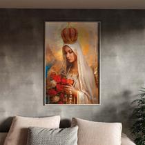 Quadro Decorativo Religioso Nossa Senhora de Fatima Com Moldura Prata - 90x60 cm