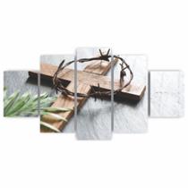 Quadro Decorativo Religioso Ramos e Cruz de Jesus Cristo - Fé e Inspiração