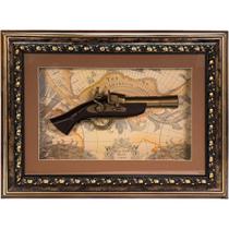 Quadro Decorativo Réplica Pistola Arma Antiga Mapa Vintage