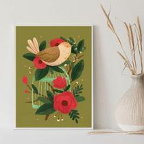 Quadro Decorativo Retrô Passarinho Cantando 45X34Cm