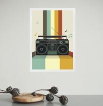 Quadro Decorativo Retrô Rádio Toca Fita 45x34cm - com vidro