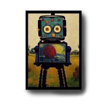 Quadro Decorativo Robô Vintage Homem de Lata Desenho estilo Van Gogh com Moldura E Acetato Tamanho A3 Quadro Decorativo Robô Vintage Homem de Lata Desenho estilo Van Gogh com Moldura E Acetato Tamanho A3