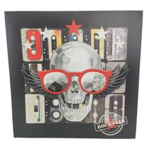 Quadro Decorativo Rockstar Caveira Quarto Sala Moldura 50x50 Decoraçao Banda Musica Enfeite