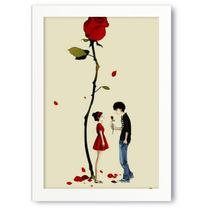 Quadro Decorativo Romântico Namorados Com Rosa Mdf 30X45Cm