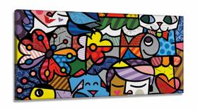 Quadro Decorativo Romero Brito em Tecido Canvas 130x60 Quadro Decorativo Romero Brito em Tecido Canvas 130x60