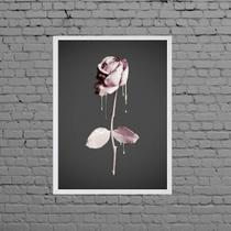 Quadro Decorativo Rosa De Tinta Rosa 24x18cm - com vidro