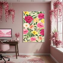 Quadro Decorativo Rosas Tropicais 70x50cm Mold Preta Quadro Decorativo Rosas Tropicais 70x50cm Mold Preta