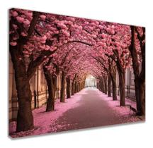 Quadro Decorativo Rua De Cerejeiras Paisagem Sala Tecido Canvas