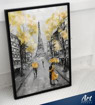 Quadro Decorativo Ruas Paris Torre Eiffel Preto Amarelo 53x73cm LAMINADO