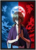 Quadro Decorativo Rurouni Kenshin Samurai X Anime Desenho Com Moldura G2