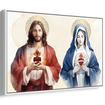 Quadro decorativo Sagrado Coração de Jesus e Imaculado Coração de Maria Watercolor - Art Canvas