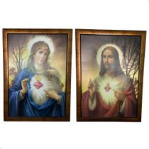 Quadro Decorativo Sagrado Coração De Jesus E Maria 56x76cm Resinado