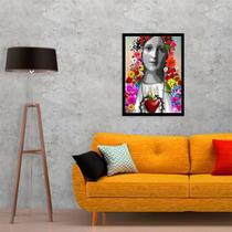 Quadro Decorativo Sagrado Coração De Maria Com Flores