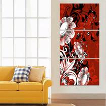 Quadro Decorativo Sala 60x120 cm Flor Abstrata Vermelho
