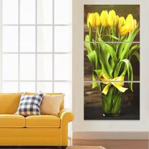 Quadro Decorativo Sala Flor 60x120 Vaso Tulipas amarelas