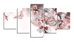 Quadro decorativo sala flores borboletas rosa Quadro decorativo sala flores borboletas rosa