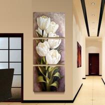 Quadro Decorativo Sala Flores Tulipas Branca 3 peças Grande ou Pequeno