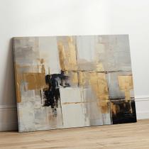 Quadro Decorativo Sala Jantar Quarto Arte Abstrato Preto Cinza Dourado Textura Grande Escritório Hall