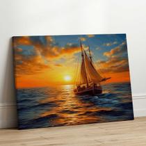 Quadro Decorativo Sala Jantar Quarto Arte Pintural Barco Por do Sol Grande Escritório Hall