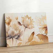 Quadro Decorativo Sala Jantar Quarto Bege Floral Horizontal Grande Escritório Hall