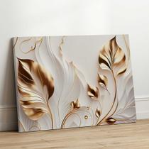 Quadro Decorativo Sala Jantar Quarto Dourado Flores Branca Floral Arte Grande Escritório Hall - Art in Decor
