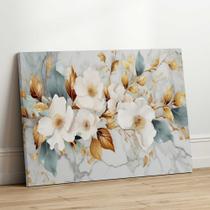 Quadro Decorativo Sala Jantar Quarto Floral Branca Dourada Abstrato Grande Escritório Hall